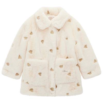 Детско палто Guess - Мек плюш с кафяви сърца, екрю, 12 м (20254-K5BL01-WHGO0-FU64-12M)