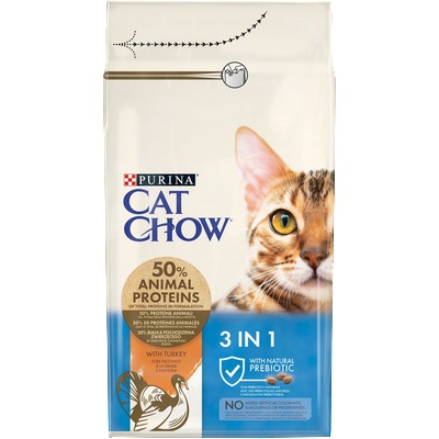 Cat Chow 3in1 Храна с високо съдържание на пуешко месо 1, 5 кг