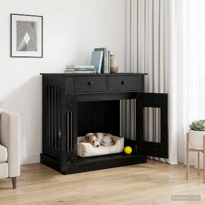 vidaXL Мебели за кучешка клетка Черен дъб 80 x 47, 5 x 80 см (8014767)