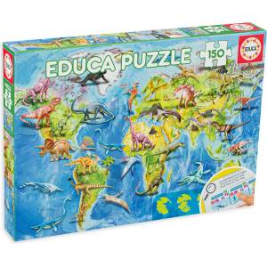 Educa Детски пъзел Educa от 150 части - Карта на света с динозаврите (EDU18997) - baby