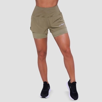 GymBeam Dámské běžecké šortky 2in1 Pulse Vetiver zelená