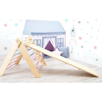 Montessori Piklerovej triangel set 2021 varianta: lakované hranoly, farebné priečky