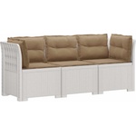 vidaXL Пейка за градина с Cushions във вид на ратан ПП Бяло (3443844)