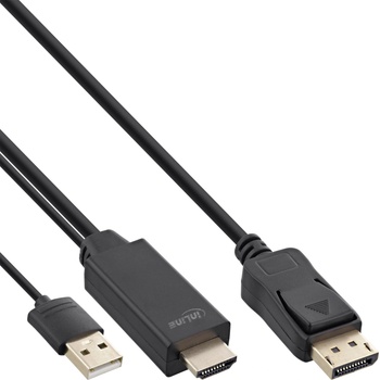 InLine 17164P адаптер за видео кабел 1, 5 м DisplayPort HDMI + USB Черен (17164P) (17164P)