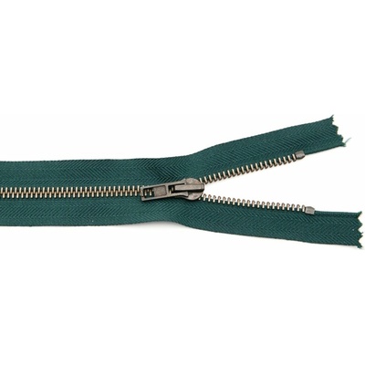 Jeansové zipsy starokovové č. 5 nedeliteľné - dĺžka 6 cm - 25 cm 18 cm tmavo zelená