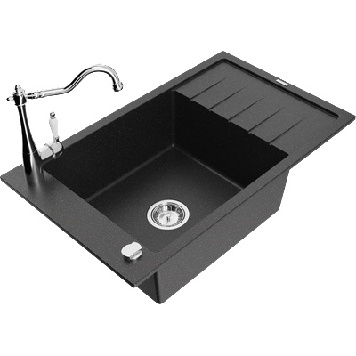 Mexen Elias гранитна мивка с 1 камера с отцеждачка и кухненски смесител Carla, (6511-73-670700-00)