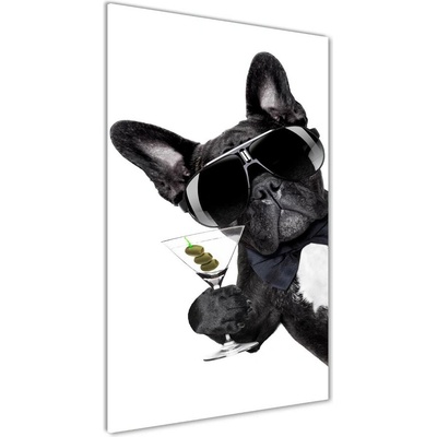 Vertikálny foto obraz sklenený Pes s martini 50x100 cm