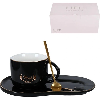 Луксозна чаша с чинийка и лъжичка /черно/ (К85774-4)