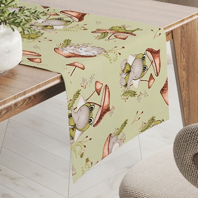 Biante Detský bavlna behúň Sandra SA-474 Žabky a zvieratká medzi hubami na zelenom 20x120 cm