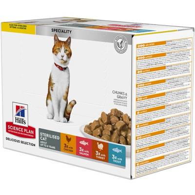 Hill's Hill s Science Plan Feline Young Adult Sterilised Пиле и Риба и Пъстърва и Индийка 12 x 85 г