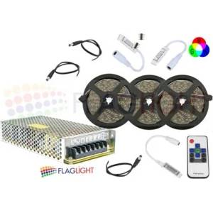  Комплект 15 m LED лента RGB 60 LED/m с RF контролер, 16.5 A захранване , усилватели + подарък конектори (1135)
