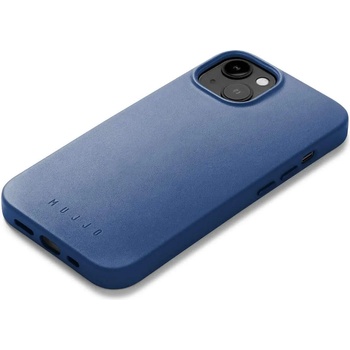 Mujjo Full Leather Case - премиум кожен (естествена кожа) кейс с MagSafe за iPhone 14 (син)