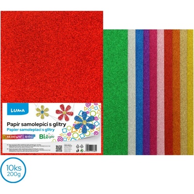 Papír barevný Luma A4, Bio Glitr samolepící, mix 10ks