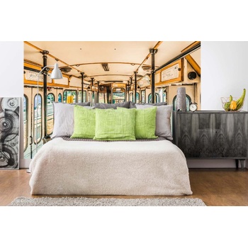 DIMEX ART Самозалепваща се флизелинова фототапета интериор на ретро трамвай 375 x 250 см