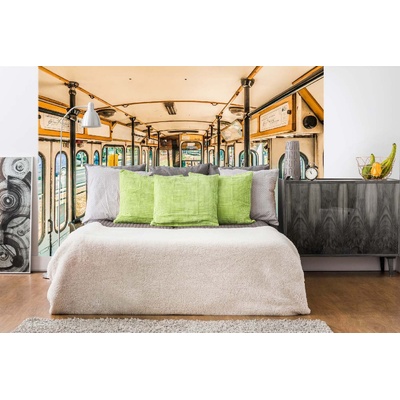 DIMEX ART Самозалепваща се флизелинова фототапета интериор на ретро трамвай 375 x 250 см