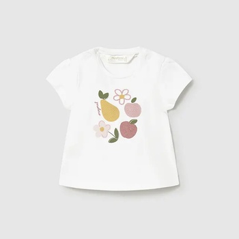 MAYORAL Тениска къс ръкав Бял-розов с бродирани плодове за новородено момиче Mayoral