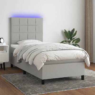 Petrashop 3134829 boxspring postel s matrací a LED světle šedá textil