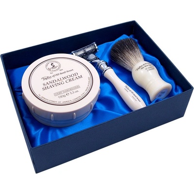 Taylor of Old Bond Street Sandalwood Victorian sada na holení 20204 štětka na holení Pure badger + krém na holení 150 g + holicí strojek Mach3
