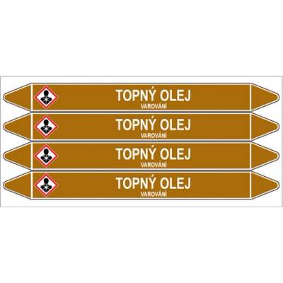 Značení potrubí, topný olej,4 ks, 250 × 26 mm PZ 008011