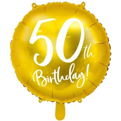 Party Deco Фолиев Балон с Надпис "50th Birthday", Златен