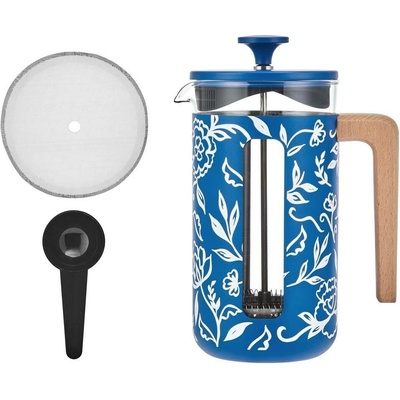 La Cafetière French Press z nerezové oceli, Blu Fiorato, pro 8 šálků