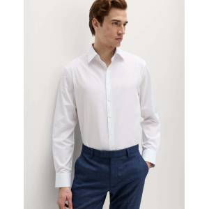 Marks & Spencer Риза класически крой с памучна смес с безгладко покритие Marks & Spencer бяло Marks & Spencer | Byal | МЪЖЕ | 15.5