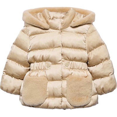 Abel & Lula Сатинирана шуба Abel & Lula - С пухени джобчета и качулка, бежова, 12 м (15-05821-020-12M)