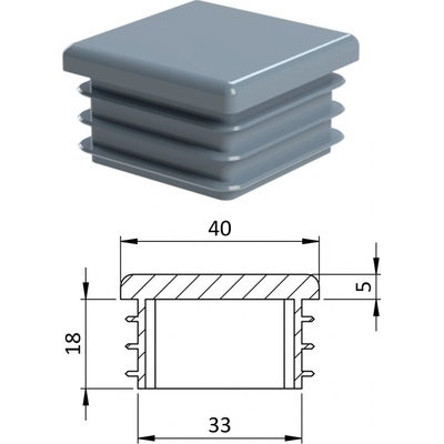 Krytka plastová 40 x 40 mm, šedá