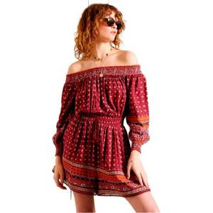 SUPERDRY Ameera Off Shoulder long sleeve romper - Red (Rust)
