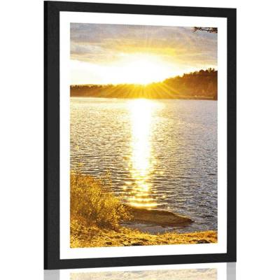 Plakát s paspartou západ slunce nad jezerem - 20x30 white