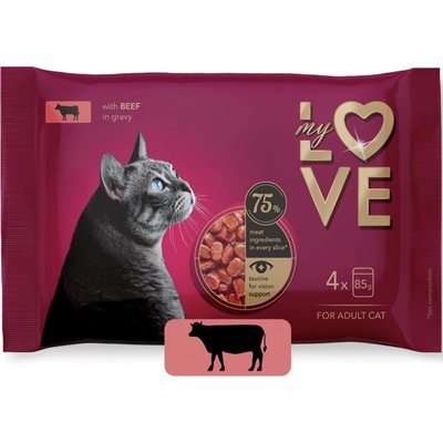 My Love SET pre mačky s hovädzím mäsom v omáčke 4 x 85 g