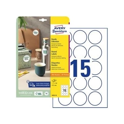 Etikety univerzálne kruhové 51mm Avery A4 10 hárkov