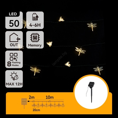 Aigostar - LED соларна декоративна гирлянда 50 LED, 8 функции, 10 m, 800 mAh, IP65, топло бяло (AI2210)