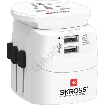 SKROSS PA46W - Адаптер за пътуване PRO Light USB 2A - Световен, UK+USA+AUS/CN 2x USB-A 12W (SL1706)