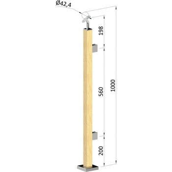 Drevený stĺp, vrchné kotvenie, výplň: sklo, pravý