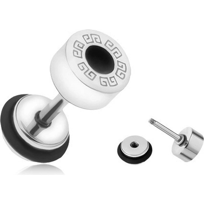 Šperky eshop okrouhlý falešný plug do ucha z oceli řecký klíč černý kruh PC01.11