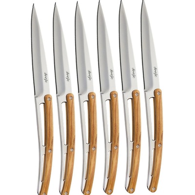 Deejo sada steakových nožů Table mirror olive wood zubaté ostří 6 ks