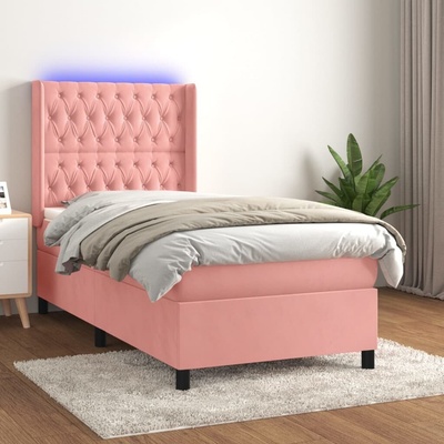vidaXL Box spring postel s matrací a LED 3139719 samet růžová