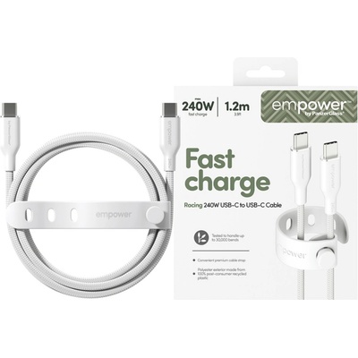 Data кабел empower by PanzerGlass Racing USB-C to USB-C Cable 240W USB 2.0, 1, 2m - Silver White