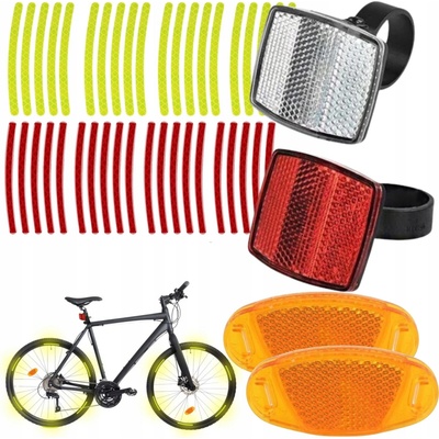 ODRAZKY NA BICYKEL PREDNÉ ZADNÉ NA KOLESÁ SADA UNIVERZÁLNYCH ODRÁZOK + NÁLEPKY