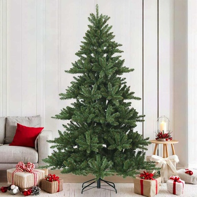 vidaXL Изкуствено коледно дърво с хингед Зелен 210 cm ПВЦ, стомана (42019324)