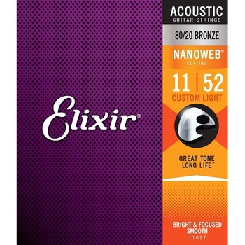 Elixir Струни за акустична китара 11027 NANOWEB Bronze Custom Light 11-52 by ELIXIR