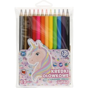Astra Комплект кръгли цветни моливи, Astra, Jumbo, Еднорог, 12 цвята + острилка (AS312221007)