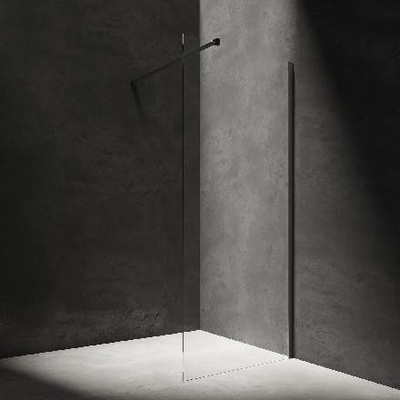 OMNIRES Marina Sprchová stěna Walk-In, 108x202 cm, matná černá/čiré sklo DNR11XBLTR