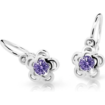 Danfil dětské náušnice kytičky C2204 z bílého zlata s kamínkem Amethyst zapínání brizura