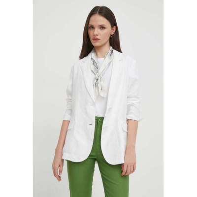 United Colors of Benetton Ленено сако United Colors of Benetton в бяло с едно копче с изчистен дизайн (2AGHDW00R)