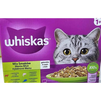 Whiskas Výběrové menu hovězí kuře losos tuňák v želé 12 x 85 g