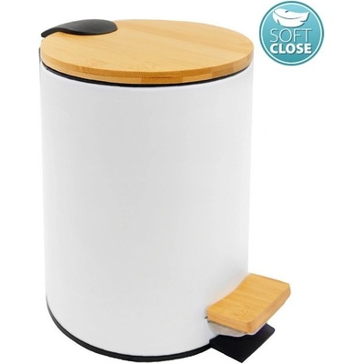 Aqualine Bambus odpadkový koš kulatý 5 l, Soft Close, bílá mat BI007