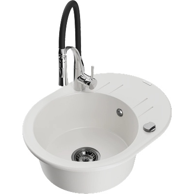 Mexen Kevin гранитна мивка с 1 отделение с отцедник и кухненски смесител Aster, бял - 6517-20-73450-07-B (6517-20-73450-07-B)