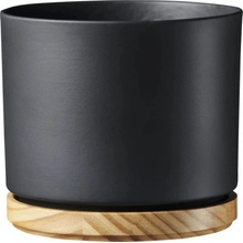 Soendgen Obal na kvetináč keramický s drevom Ø 13 cm x 12 cm matný antracitový